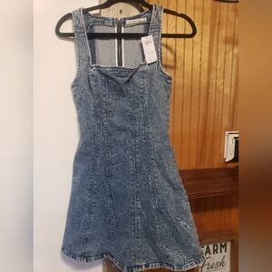 Abercrombie&Fitch Mila Denim Mini Dress Square Neck Zip Up Back New With Tags